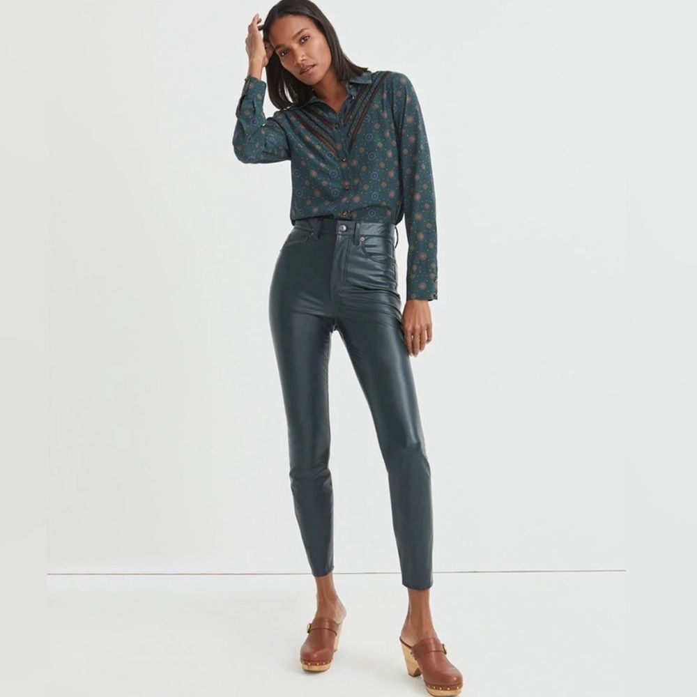 VERONICA BEARD Maera Extra High Rise Skinny Emerald Vegan Faux Leather Pants